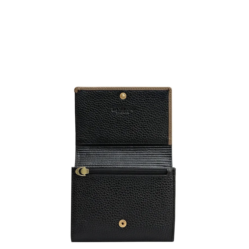 Da Milano Black Wax Leather Ladies Wallet - Black for Women | Best Price UAE